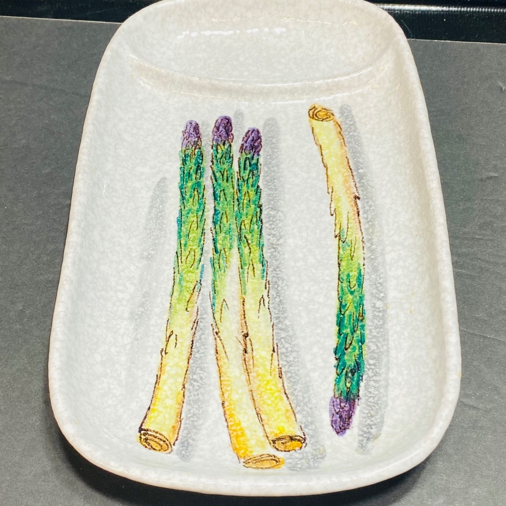 Asparagus Plate Hand Painted Italy 10”x5&3/4” Ceramic Serving Tray Dish Handmade - Picture 7 of 13